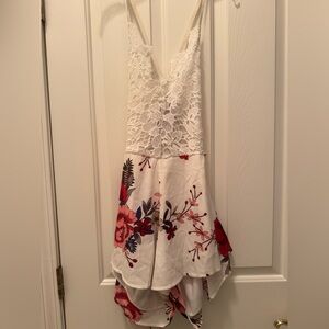 Floral Lace Romper with Red and Purple Accents